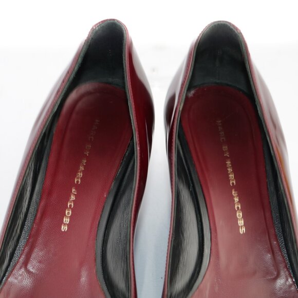 Marc Jacobs Womens Pump Size 7 Burgundy Patent Wedge Heel Platform Dress Shoe - Picture 9 of 14